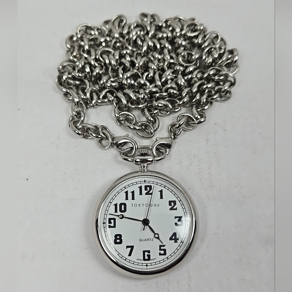 TOKYObay Pocket Watch Silver Tone New Battery Jeans Pants Suit Chain Necklace - Picture 9 of 12